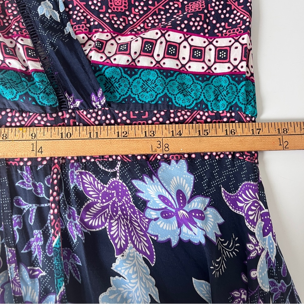 Jaase Boho Batik Style Print Tiered Maxi Dress in Navy and Lavender - Size S - Picture 8 of 12